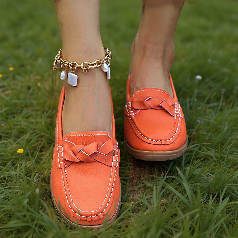 Women's wide fit orthopedic slip-on loafers soft leather cushioned insole all-day support