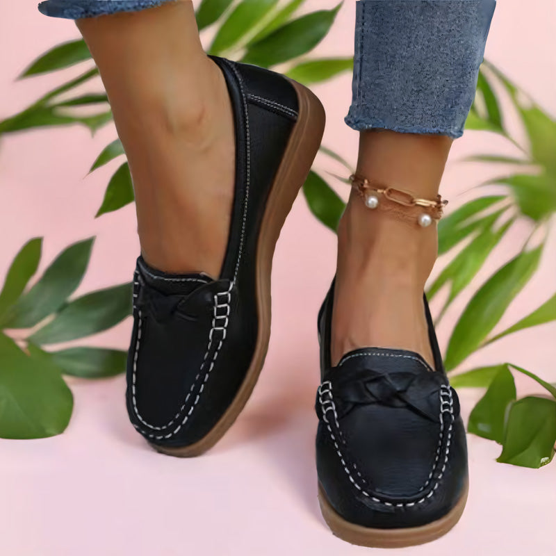 Women's wide fit slip-on loafers soft leather orthopedic cushioned insole all-day support