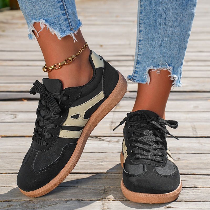 Women's retro suede trainers in neutral tones, vintage 70s athletic silhouette with arch support