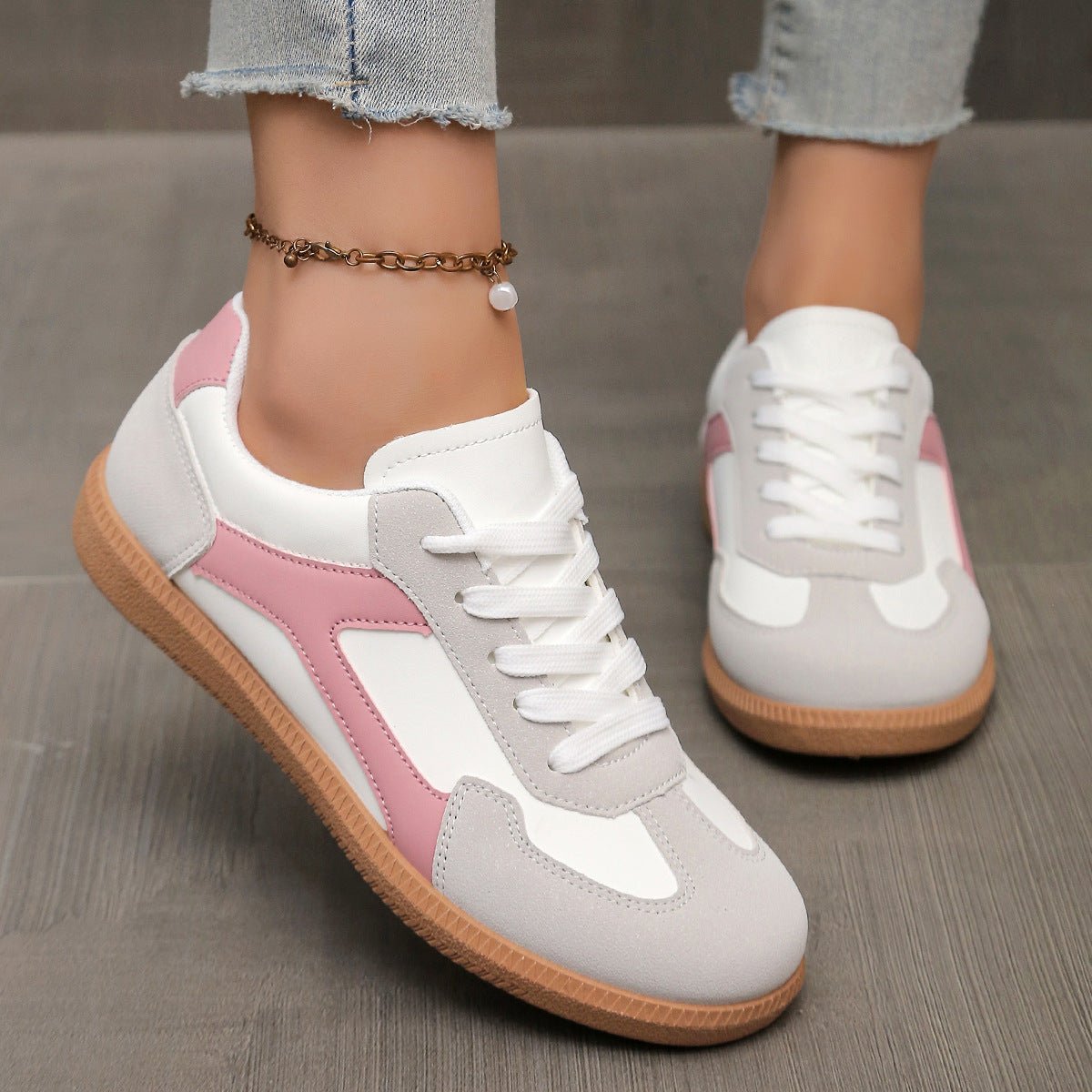 Women's retro suede trainers in neutral tones, vintage 70s athletic silhouette with arch support