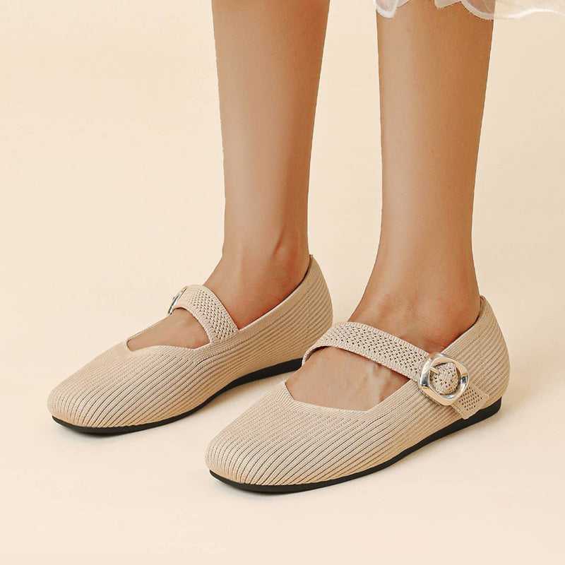 Women's orthopedic Mary Jane flats breathable knit upper square-toe V-cut arch support comfort shoes