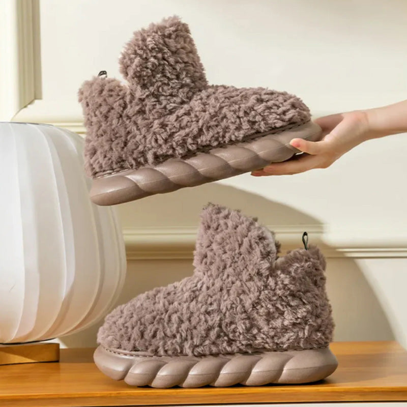 Women's cozy ankle boot slippers fleece-lined plush warm anti-slip sole winter indoor outdoor