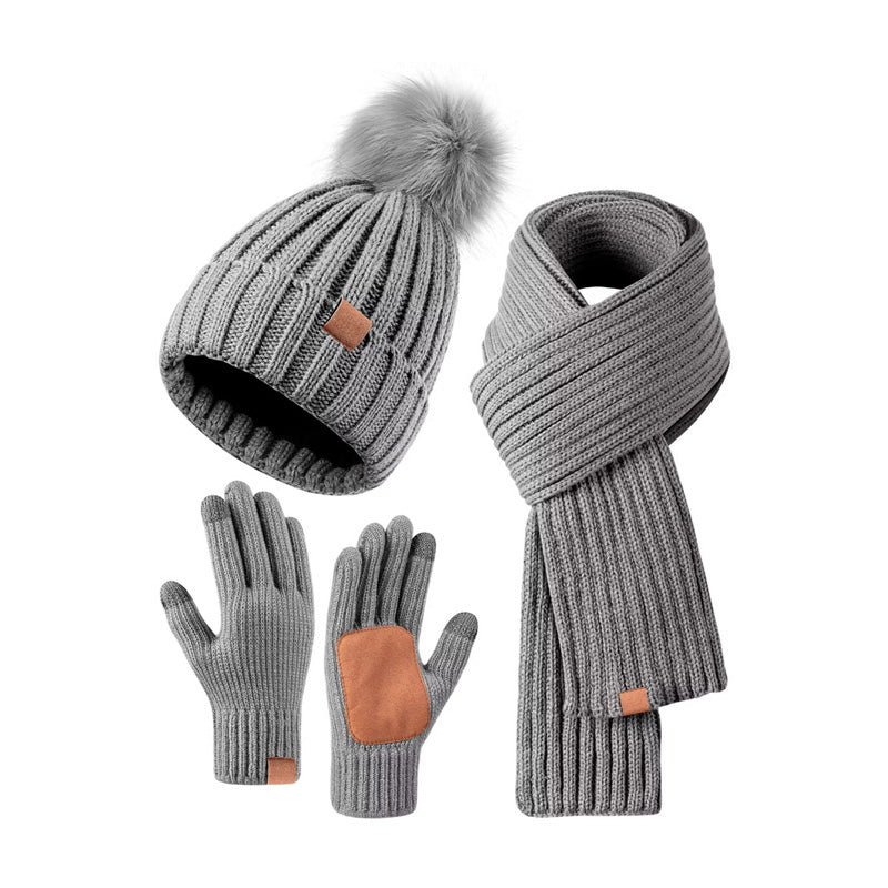 Women's 3-piece winter knit set beanie scarf touchscreen gloves coordinated cold weather accessories