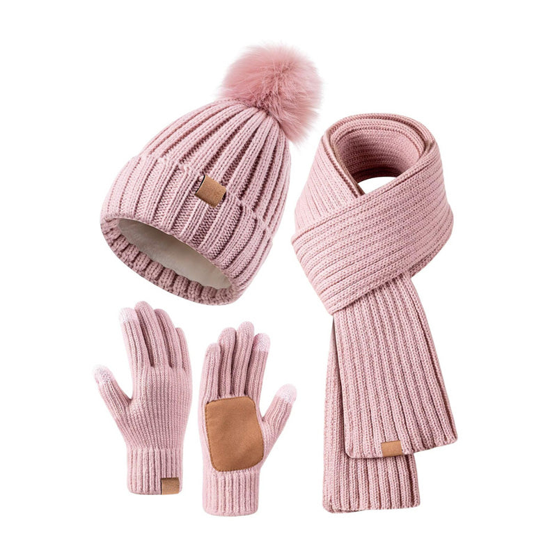 Women's 3-in-1 winter knit beanie scarf gloves set with touchscreen-compatible fingertips cold weather