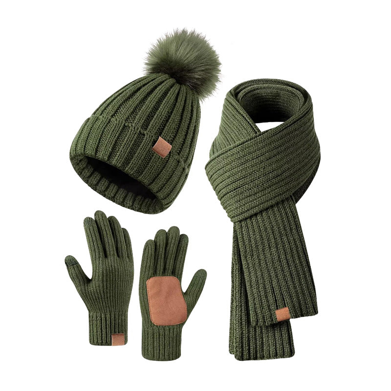 Women's 3-piece winter set knit beanie scarf touchscreen gloves cold weather coordinated accessories