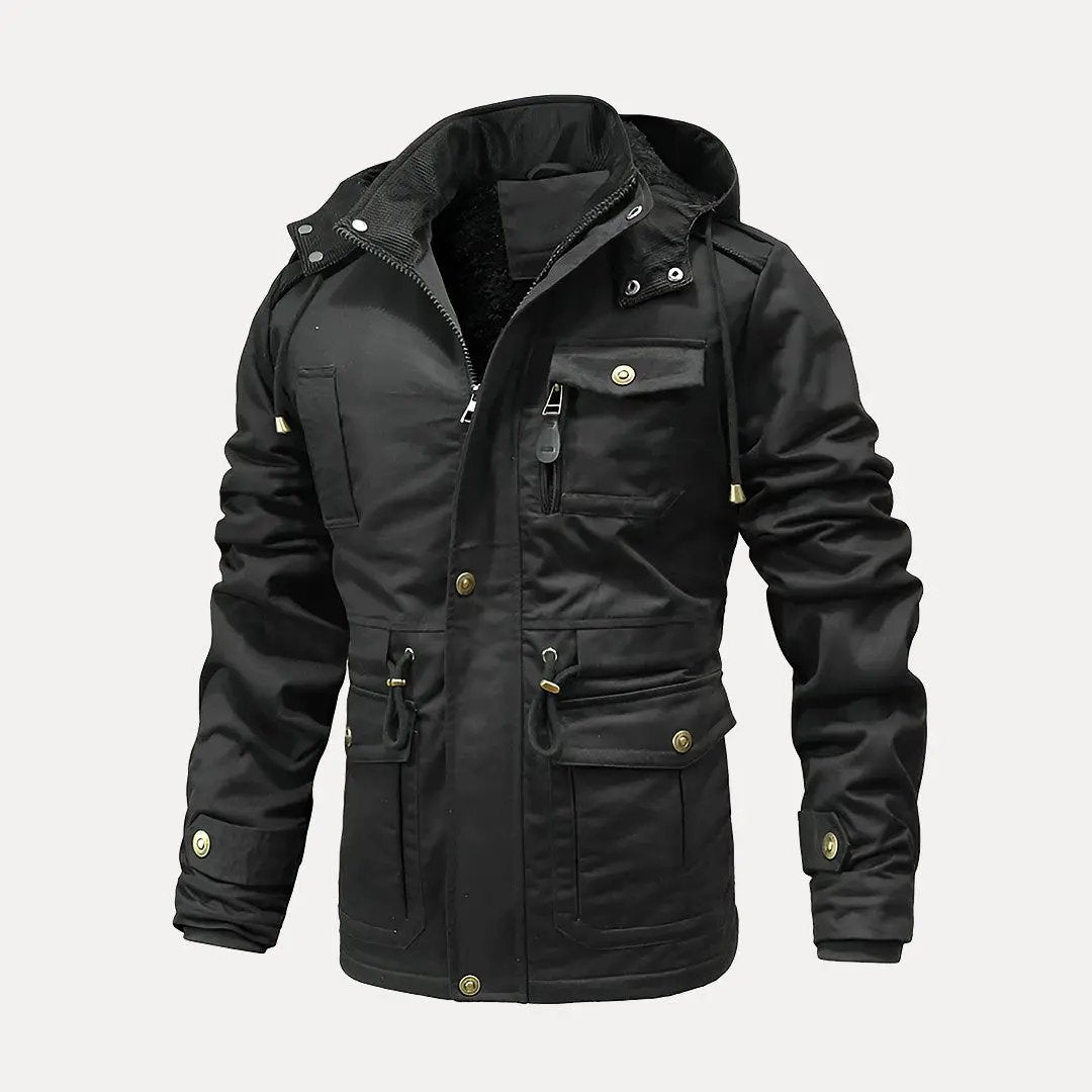 Men's olive green tactical hooded jacket waterproof thermal insulation cold-weather utility coat