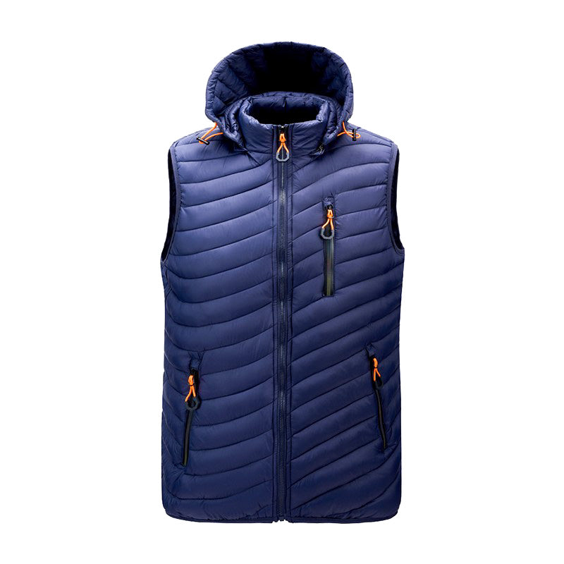 Men's navy blue slim-fit winter down jacket with thermal insulation for cold weather