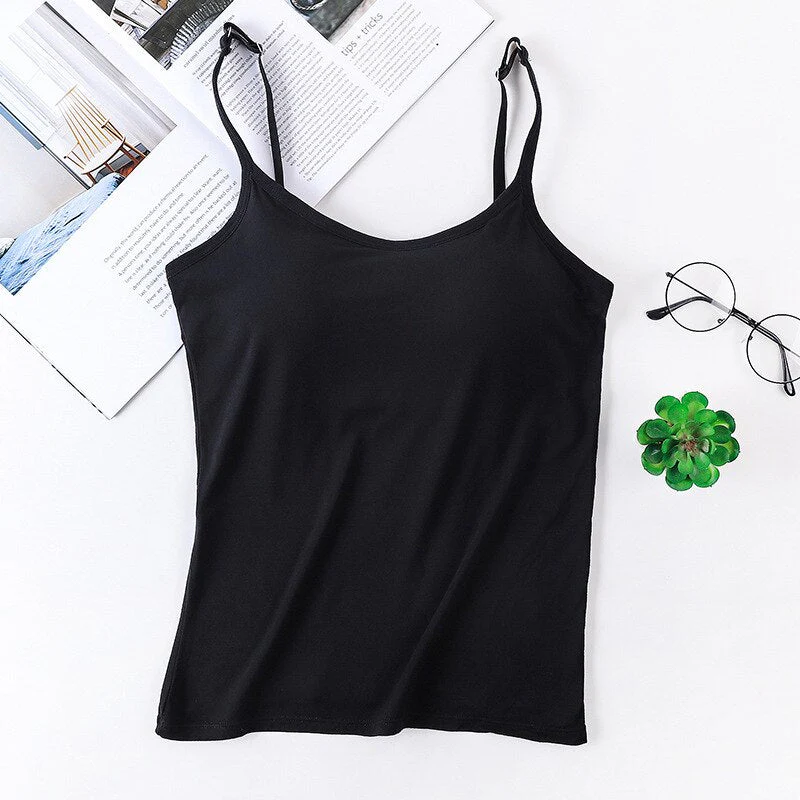 Women's seamless tank top with built-in bra, wire-free support, breathable stretchy fabric everyday comfort