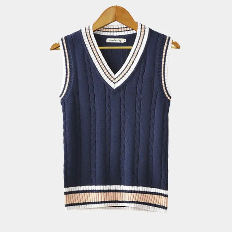 Men's sleeveless V-neck sweater elegant slim fit layering piece for formal casual wear