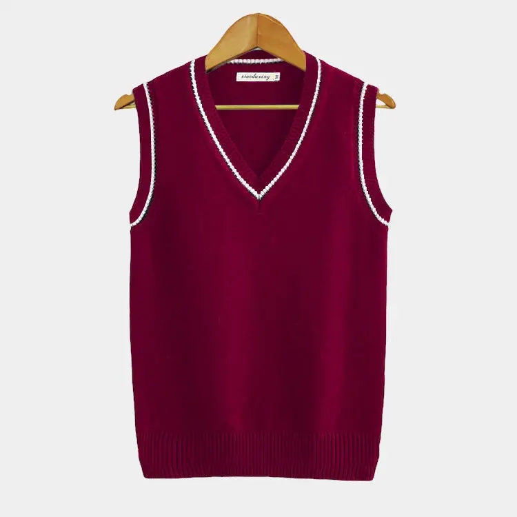 Men's sleeveless V-neck sweater elegant slim fit layering piece for formal casual wear