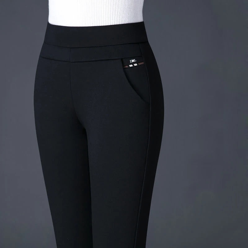 Women's black stretch slim-fit Sofia pants with all-day comfort fabric for office and weekend wear
