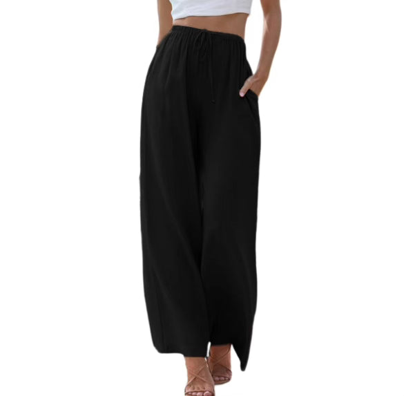 Women's linen set sleeveless top wide-leg pants loose fit elastic waist breathable casual summer