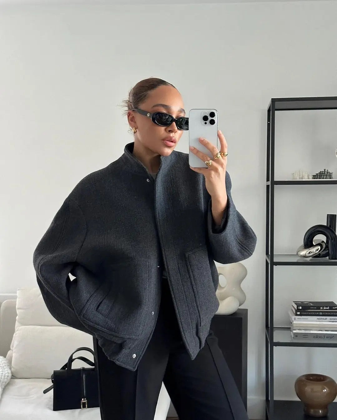 Women's oversized bomber jacket relaxed fit spring style with modern silhouette effortless cool