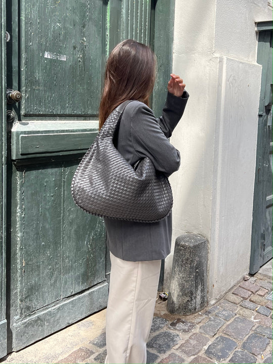 Handcrafted wicker tote bag in versatile colors, vegan leather trim, timeless everyday style for women