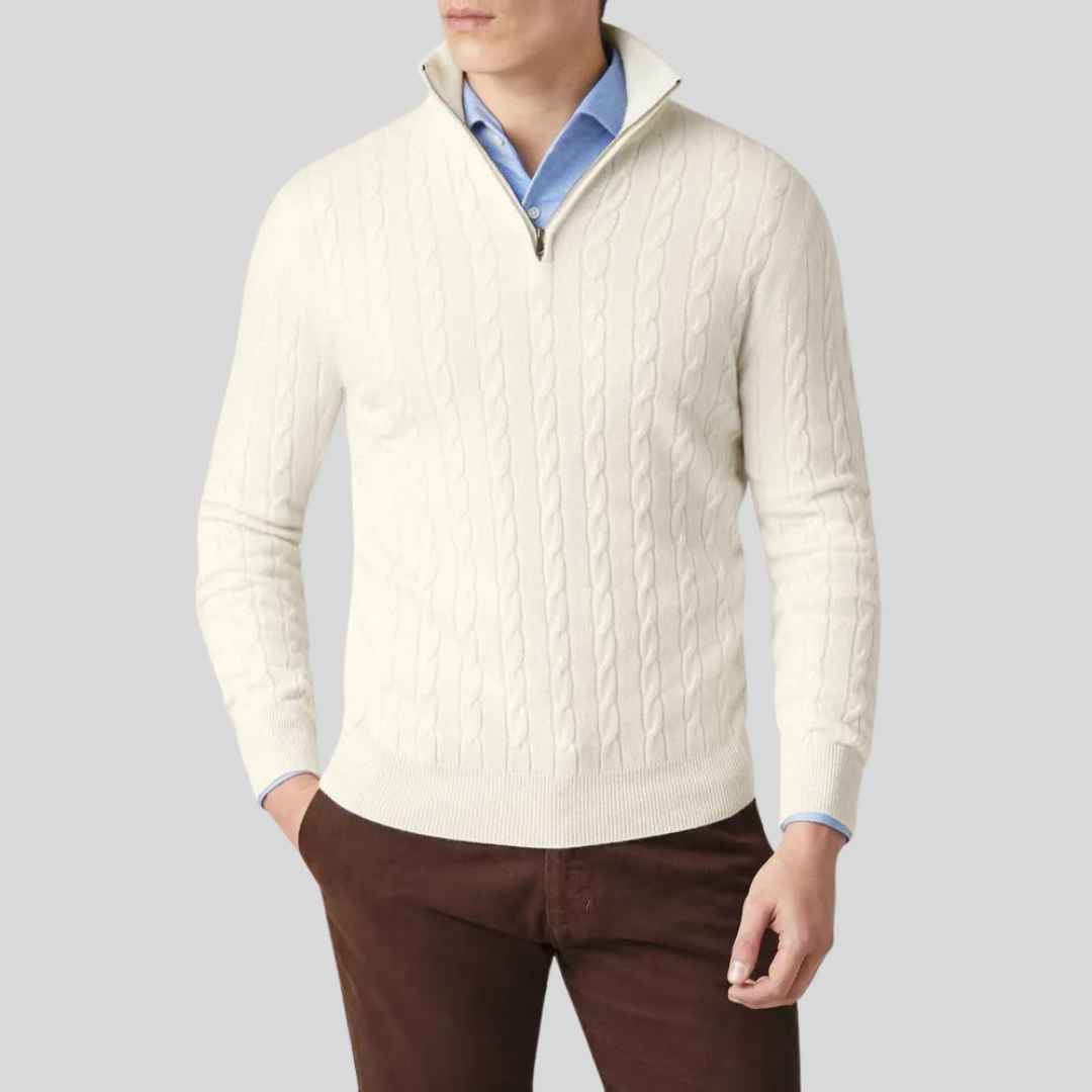 Men's Herman premium zip pullover in neutral tone, soft cozy fit with versatile half-zip neckline