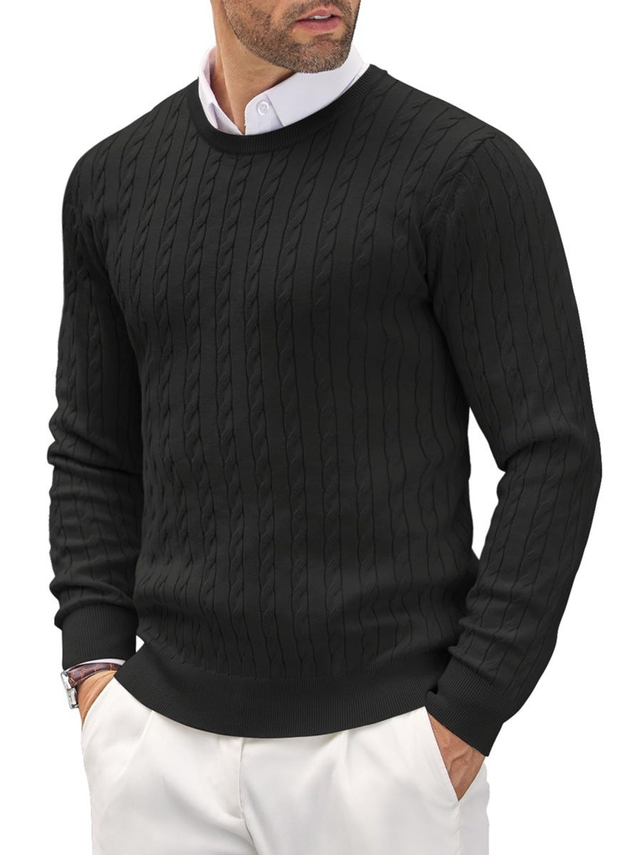Men's slim fit fine knit cotton sweater round neck, clean minimal silhouette versatile style