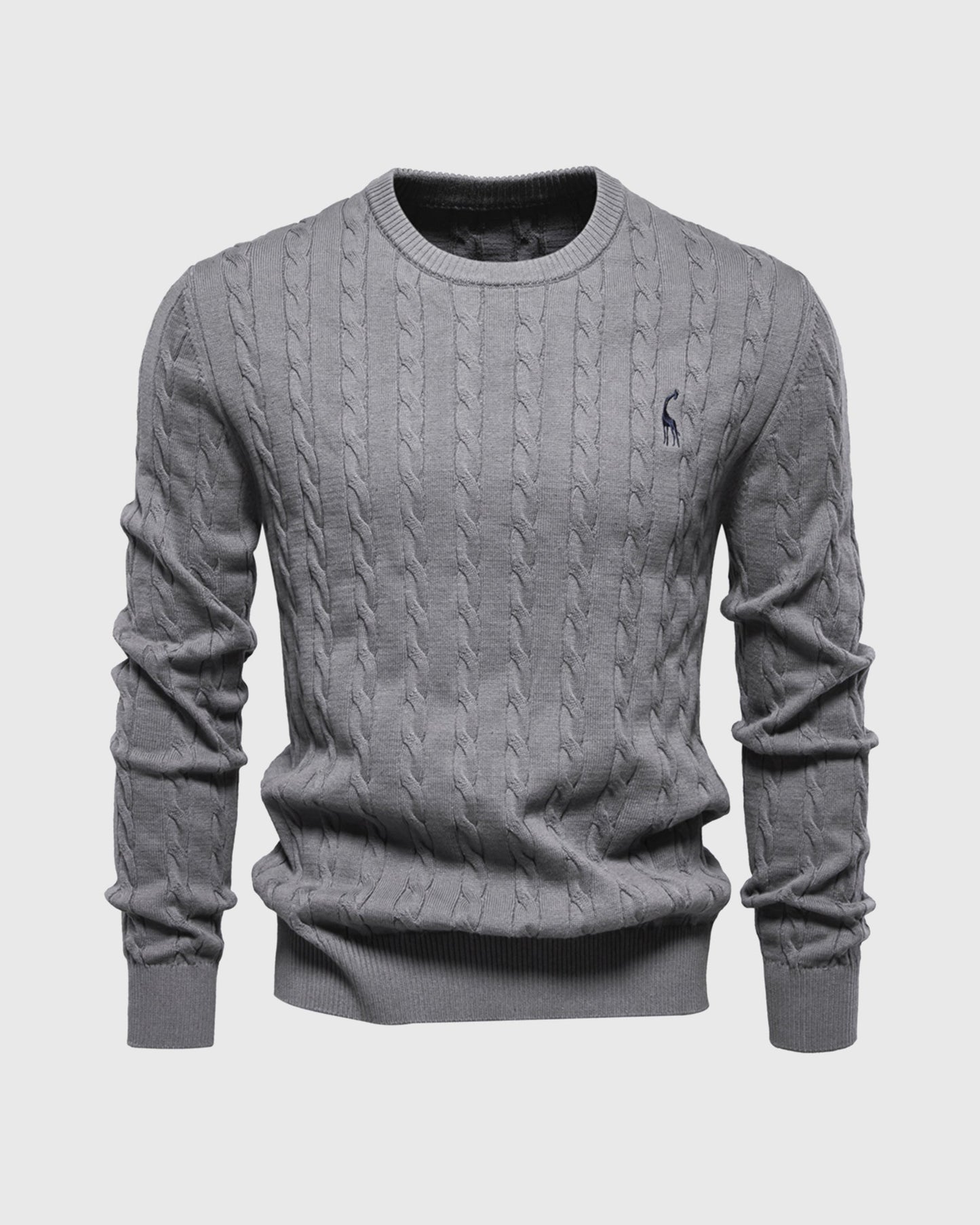 Men's cable knit sweater regular fit ribbed edges breathable soft fiber blend casual everyday
