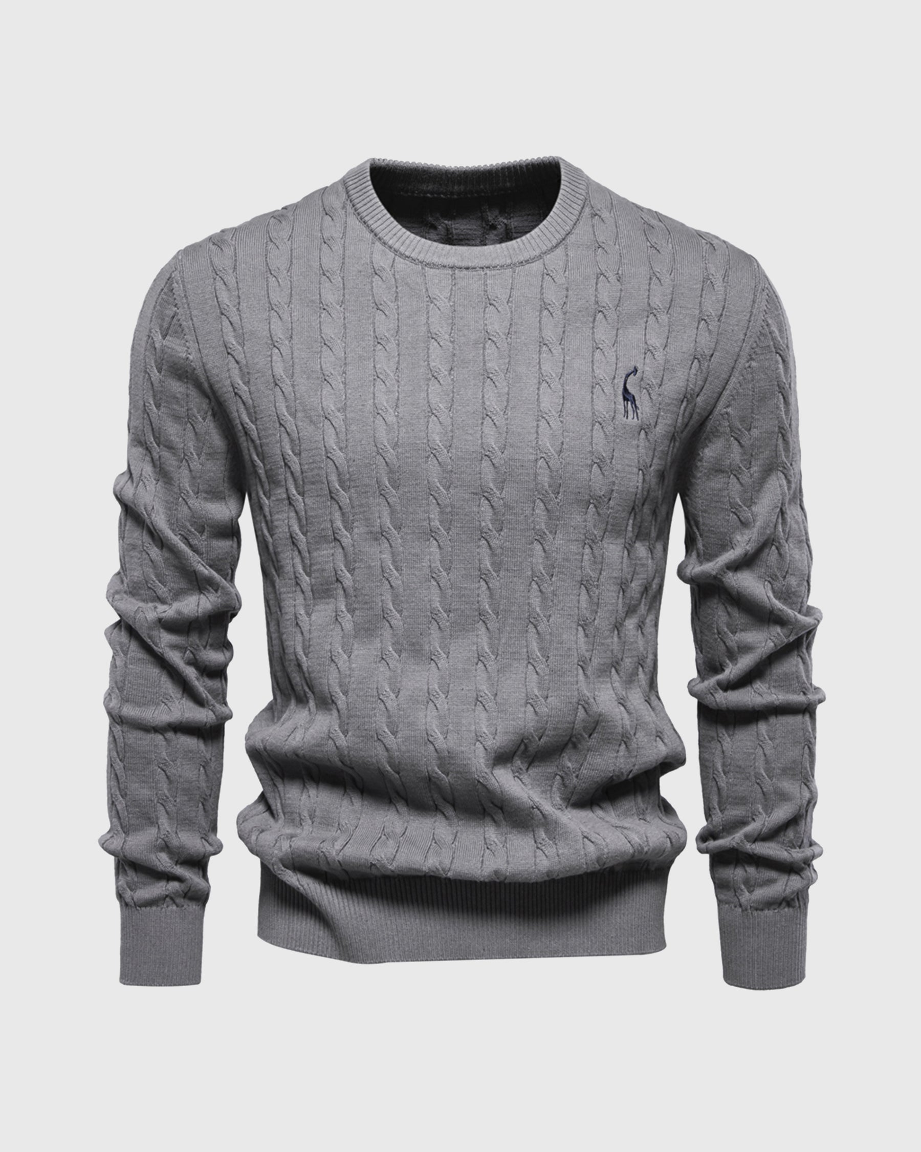 Men's cable knit sweater regular fit ribbed edges breathable soft fiber blend casual everyday