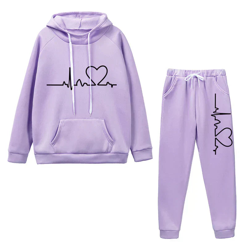 Women's hoodie and pants set neutral tones relaxed fit timeless patterned comfort loungewear