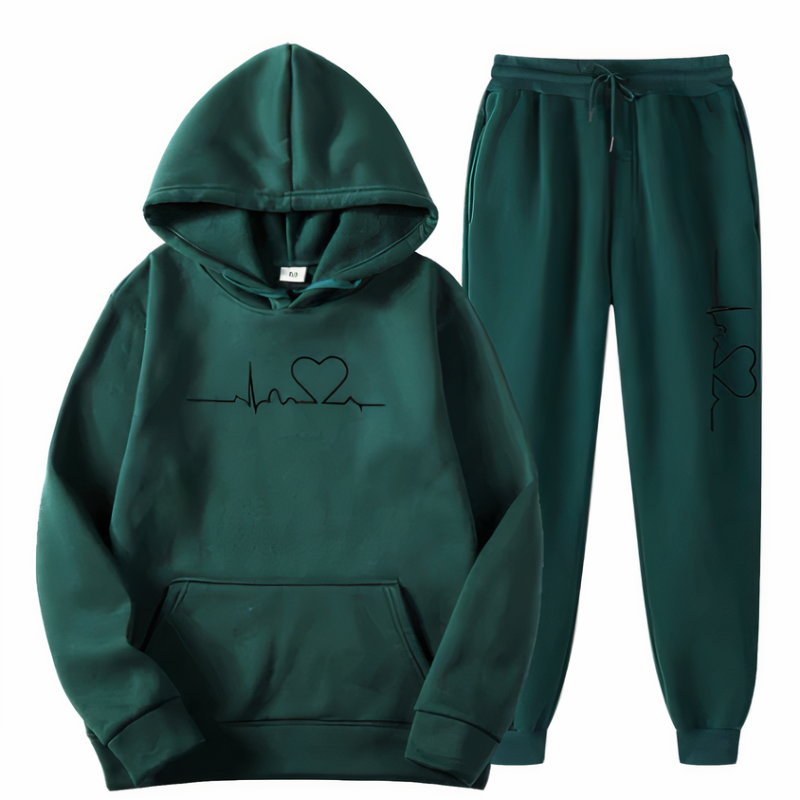 Women's hoodie and pants set neutral tones relaxed fit timeless pattern cozy two-piece lounge outfit