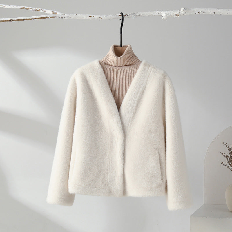 Sofia Amoretti velvet faux fur coat, avant-garde silhouette with button closure for women