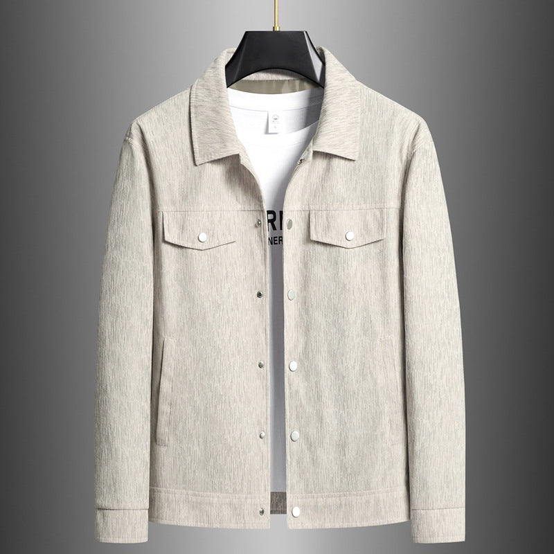 Roberto Russo tan wide-wale corduroy tailored jacket with classic shirt collar for men