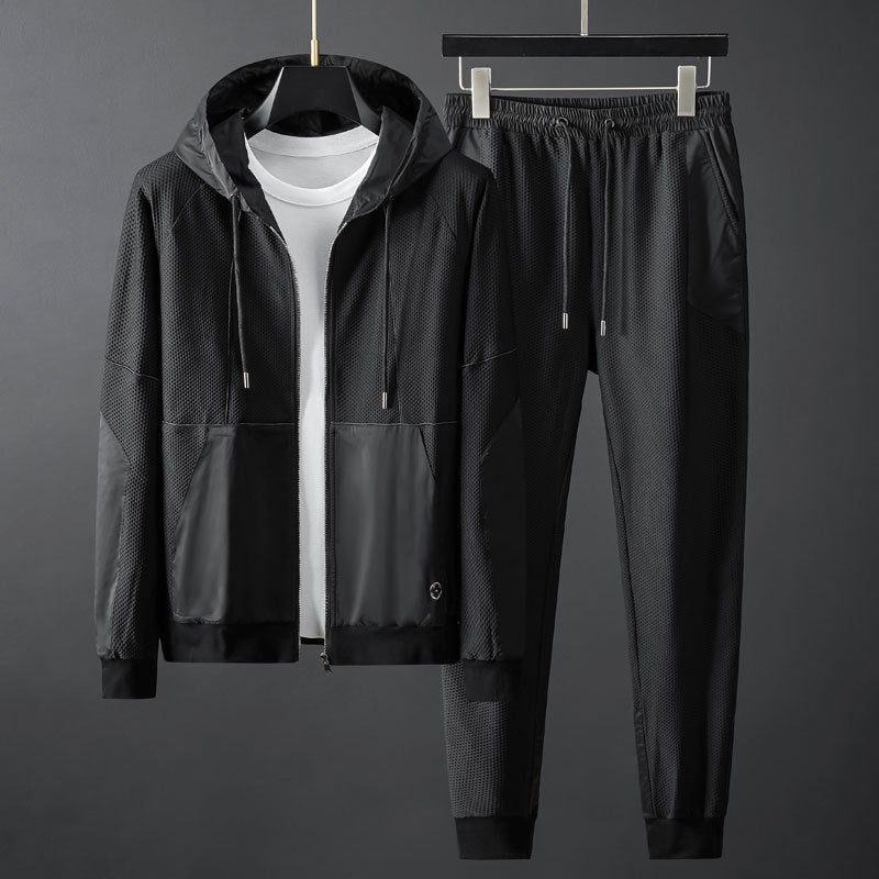 Alessandro Veneti two-piece knit acrylic sport set, clean-line relaxed fit for active and casual wear