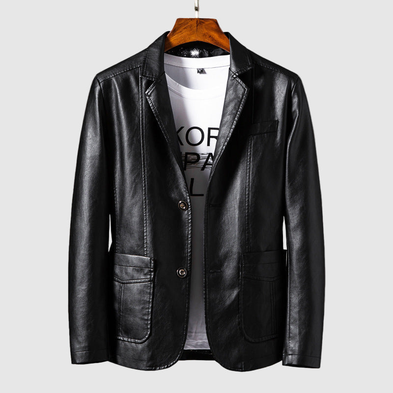 Roberto Russo Il Maestro relaxed single-button vegan leather blazer with patch pockets for modern gentlemen