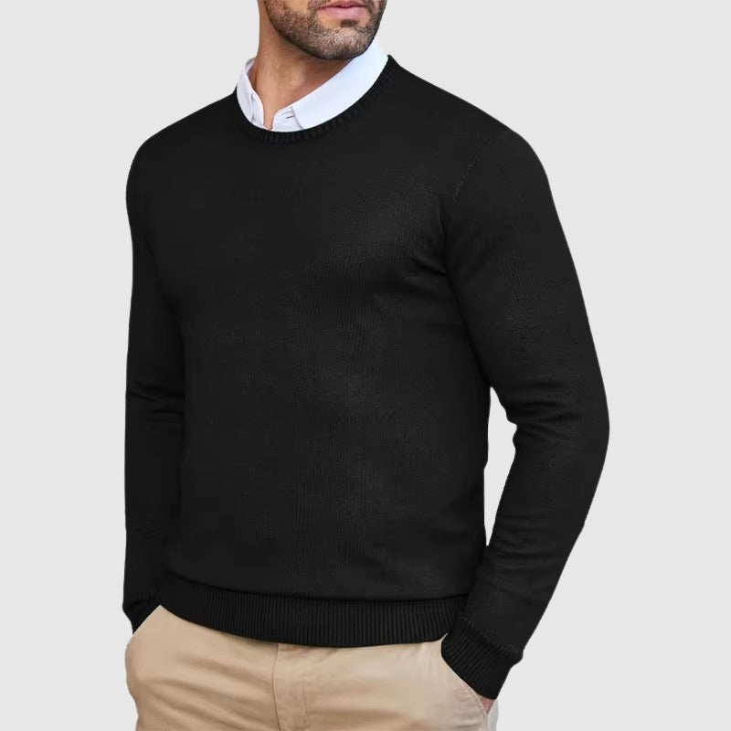 Roberto Russo Il Maestro cream luxury knit sweater classic O-neck premium SilkenWeave poly-blend drape