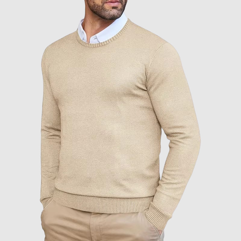 Roberto Russo Il Maestro cream luxury knit sweater classic O-neck premium SilkenWeave poly-blend