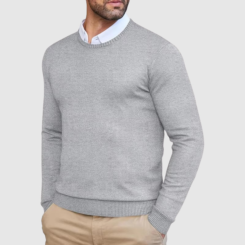 Roberto Russo Il Maestro cream knit sweater classic O-neck silhouette premium SilkenWeave poly-blend
