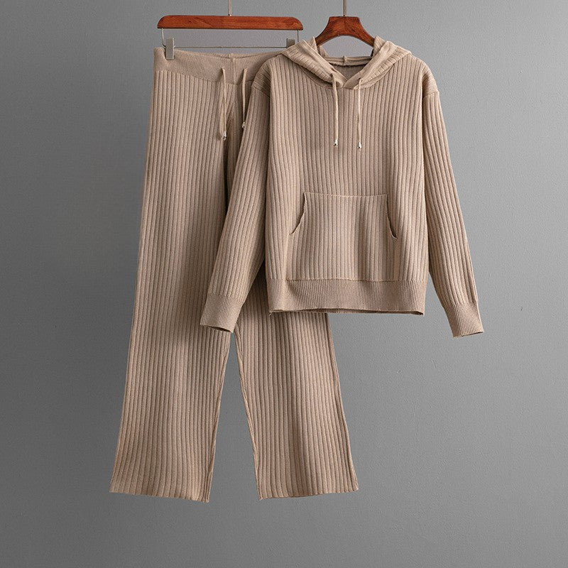 Women's cotton-poly blend loungewear set soft ribbed hoodie and pants quiet luxury comfort
