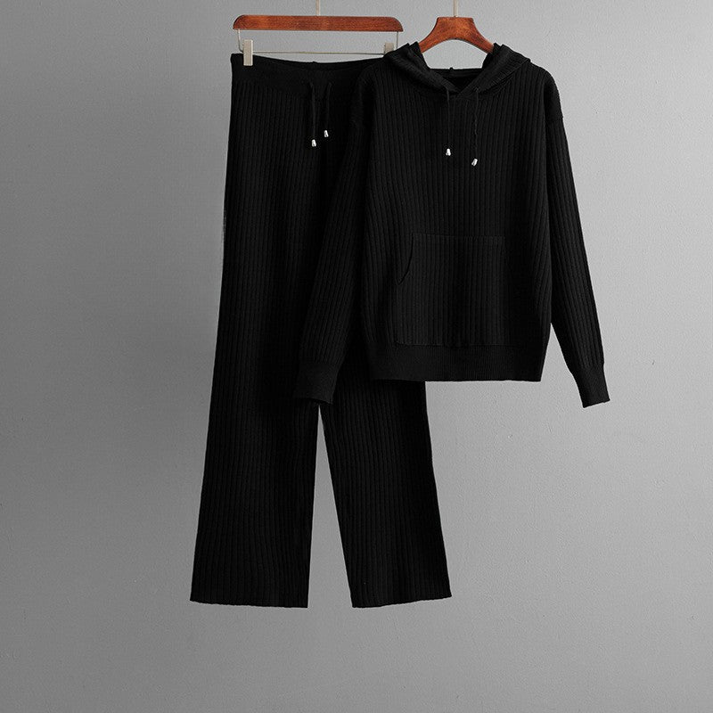 Women's cotton-poly loungewear set ribbed hoodie and pants quiet luxury soft comfort