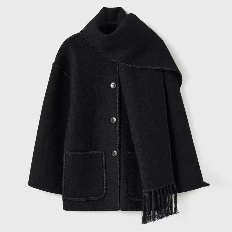 Women's beige loose-fit wool coat with comfort silhouette, warm insulation for daily winter wear