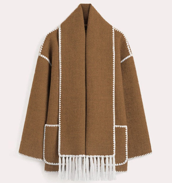 Women's camel wool coat comfort fit loose silhouette with timeless design for daily winter wear