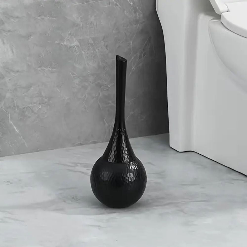 Hammered gold toilet brush with holder, modern luxury bath accessory with textured finish for stylish home decor