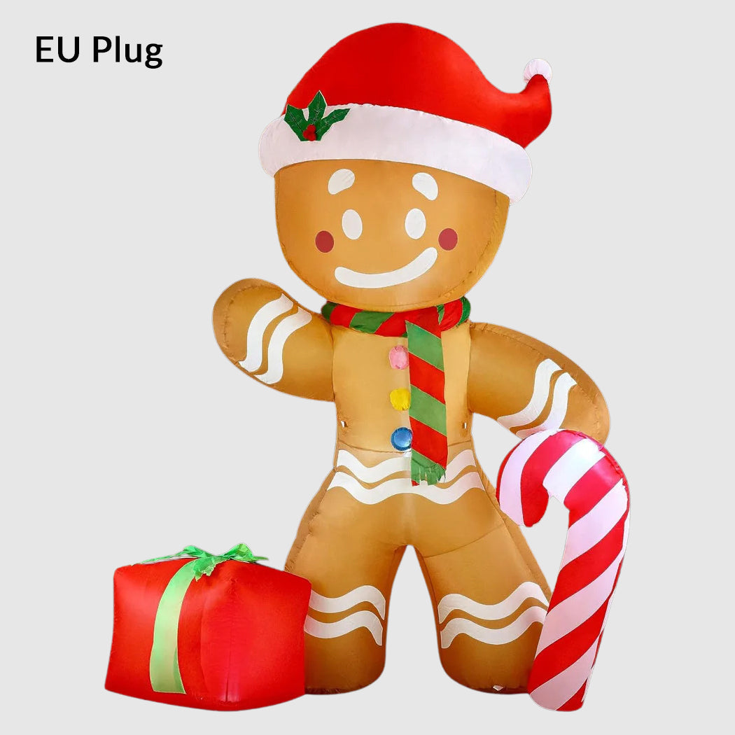8-foot inflatable gingerbread man outdoor decoration with LED lights and candy details for holiday yard decor