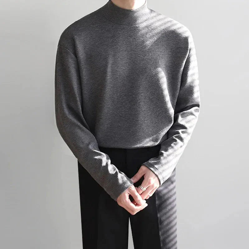 Ivan mock neck pullover silky smooth minimalist layering essential slim fit smart casual wardrobe