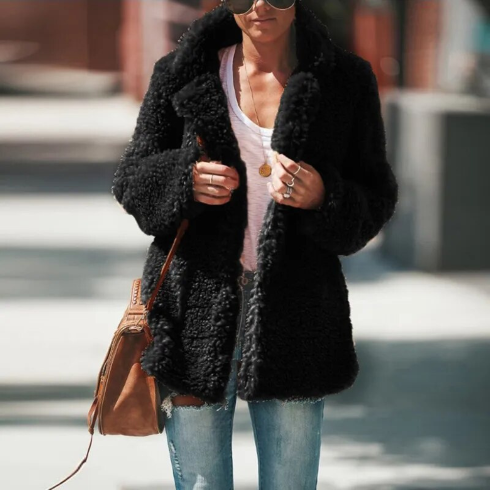 Beige faux shearling teddy jacket ultra-soft relaxed silhouette cozy everyday streetwear coat