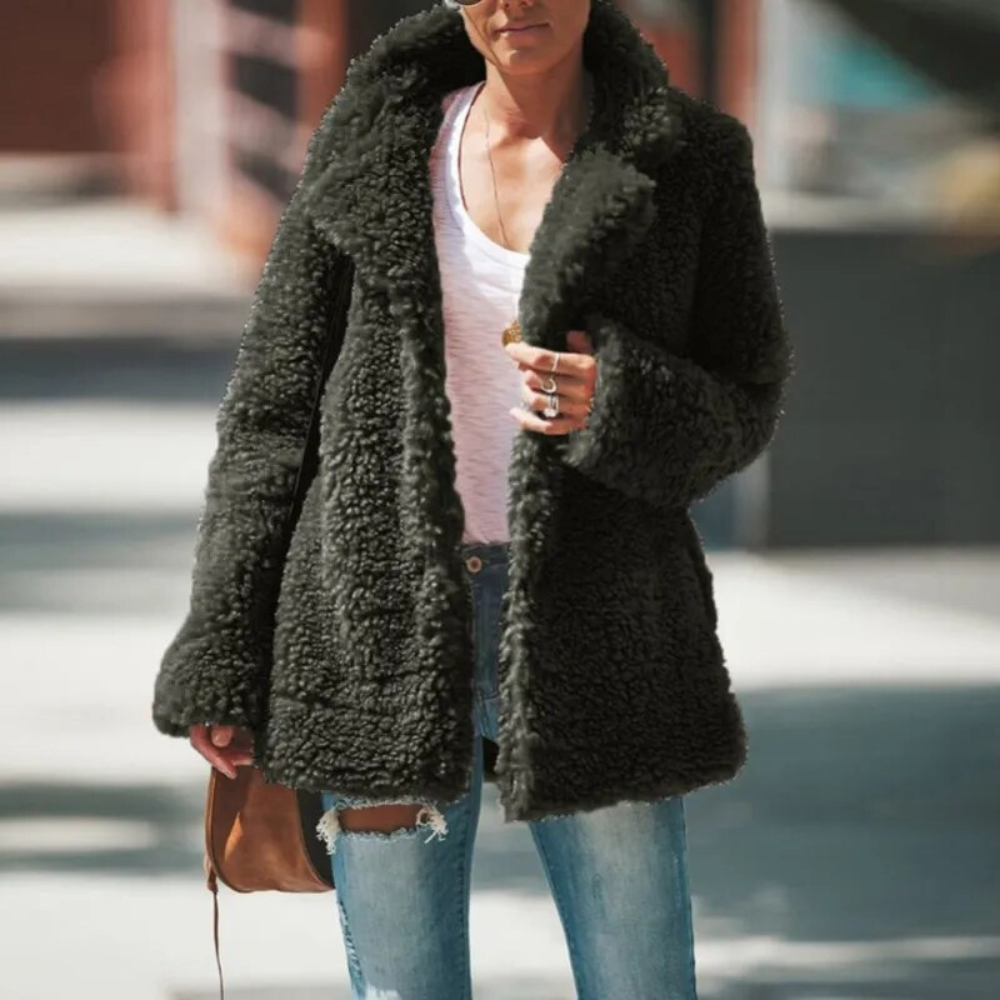 Beige faux shearling teddy jacket ultra-soft relaxed silhouette women's cozy street style coat