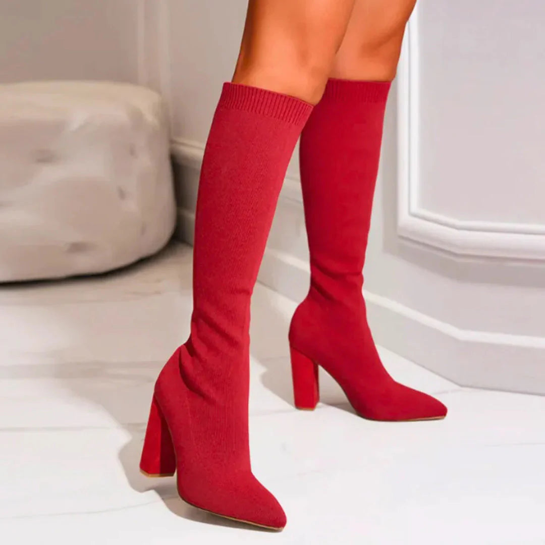 Charlotte women's black knee-high winter boots with elegant high heel and all-day warm comfort