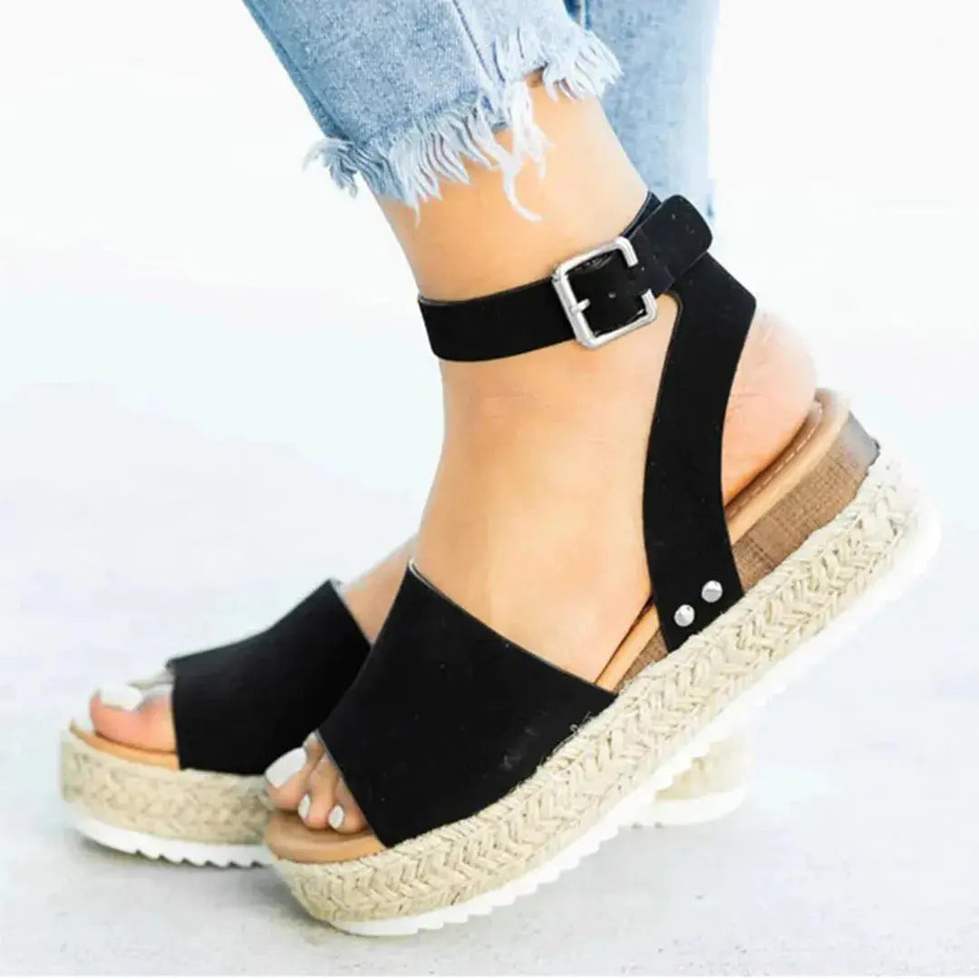 Women's braided espadrille platform sandals with adjustable ankle strap and jute-wrapped sole