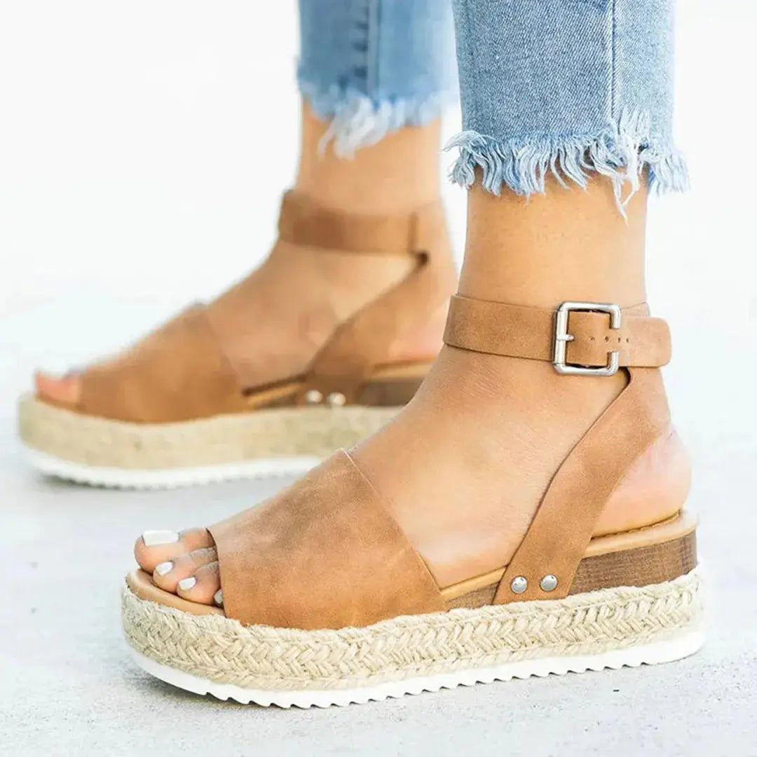 Women's braided espadrille platform sandals with adjustable ankle strap and jute-wrapped sole
