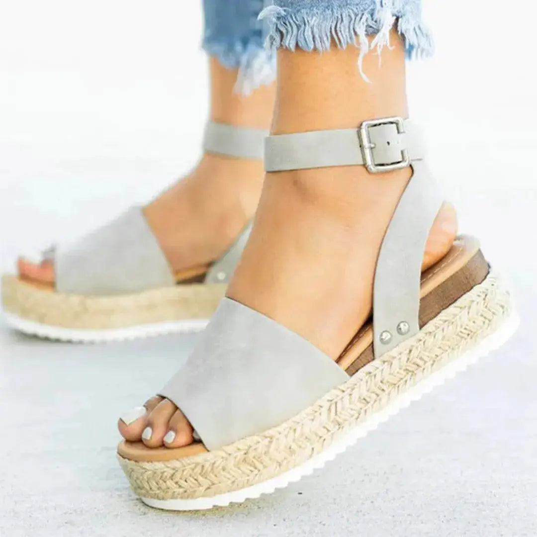 Women's braided espadrille platform sandals with adjustable ankle strap and jute-wrapped sole