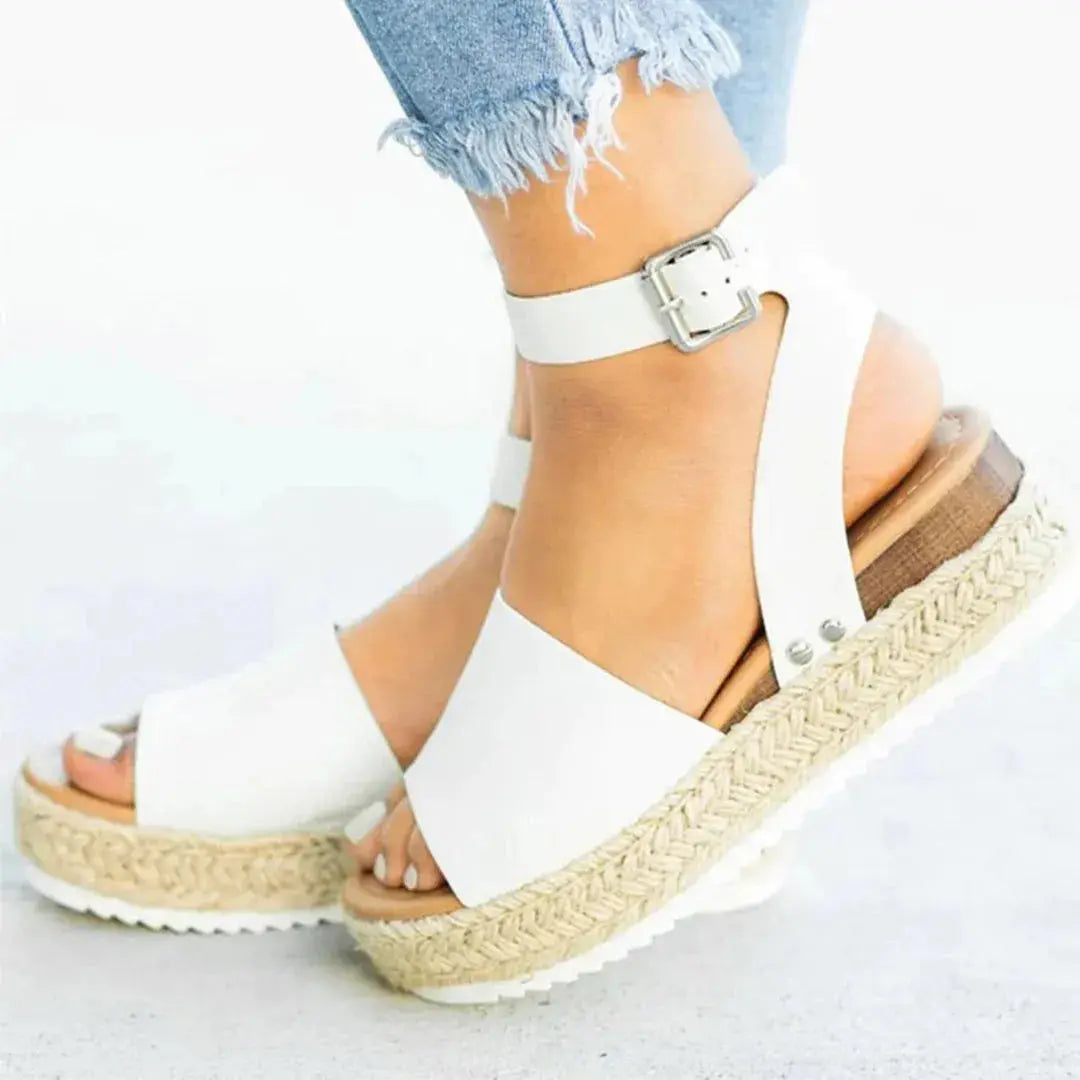 Women's braided espadrille platform sandals with adjustable ankle strap and jute-wrapped sole