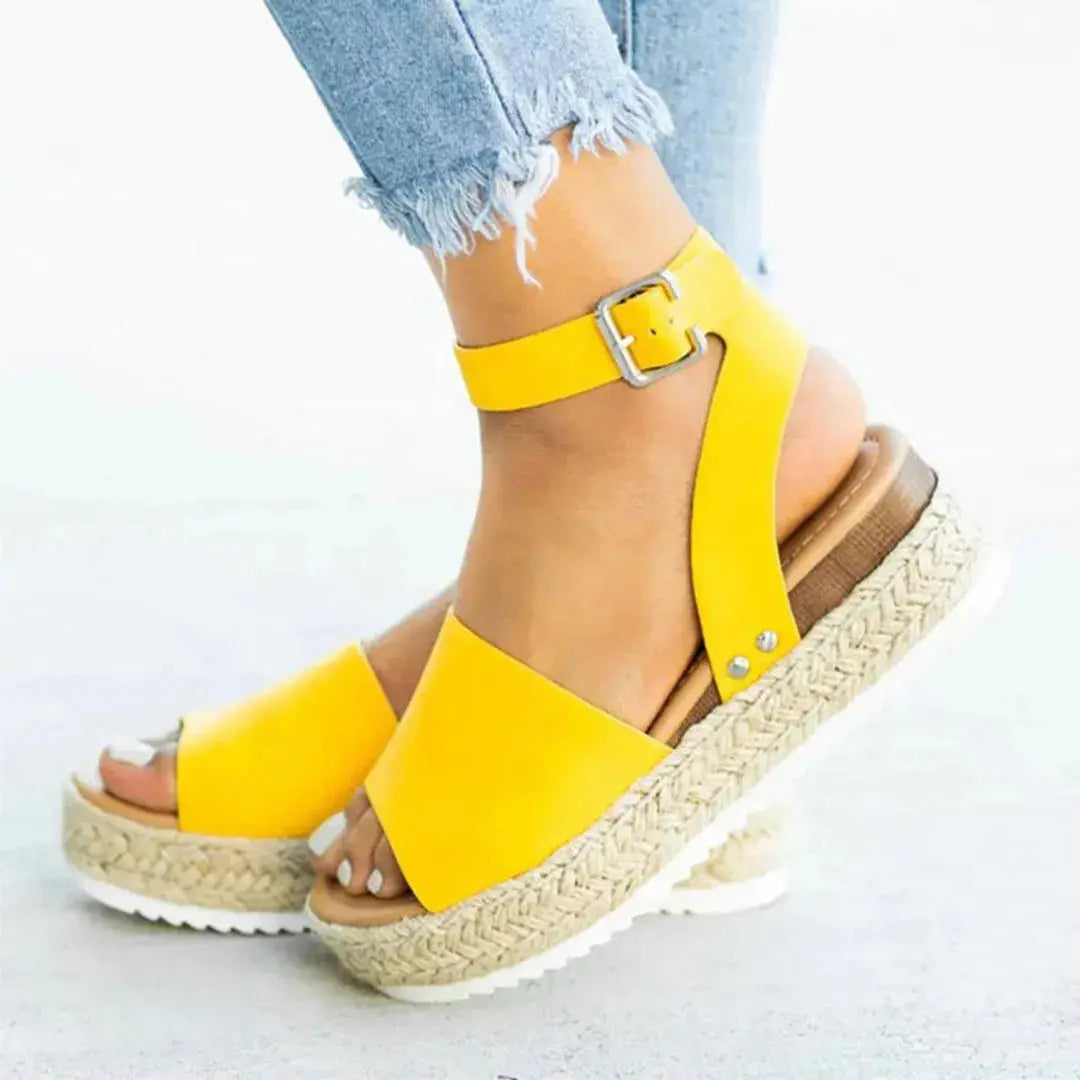 Women's braided espadrille platform sandals with adjustable ankle strap and jute-wrapped sole