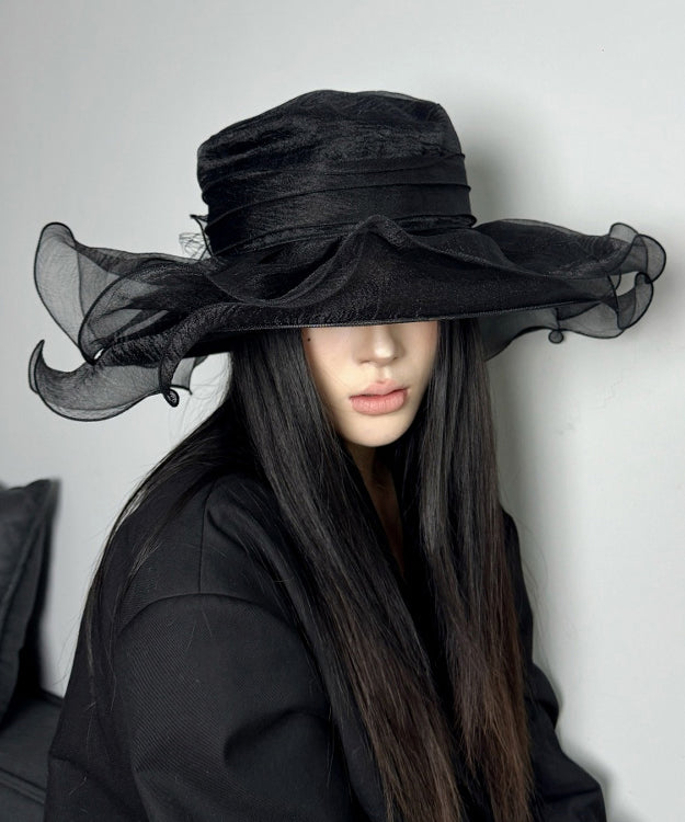 Chapeau de soleil italien noir à volants en organza - Urbann-Vibe