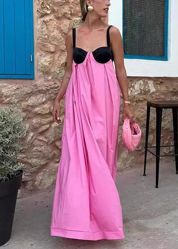 Robe de soirée d'été en coton patchwork avec bustier rose italien - Urbann-Vibe