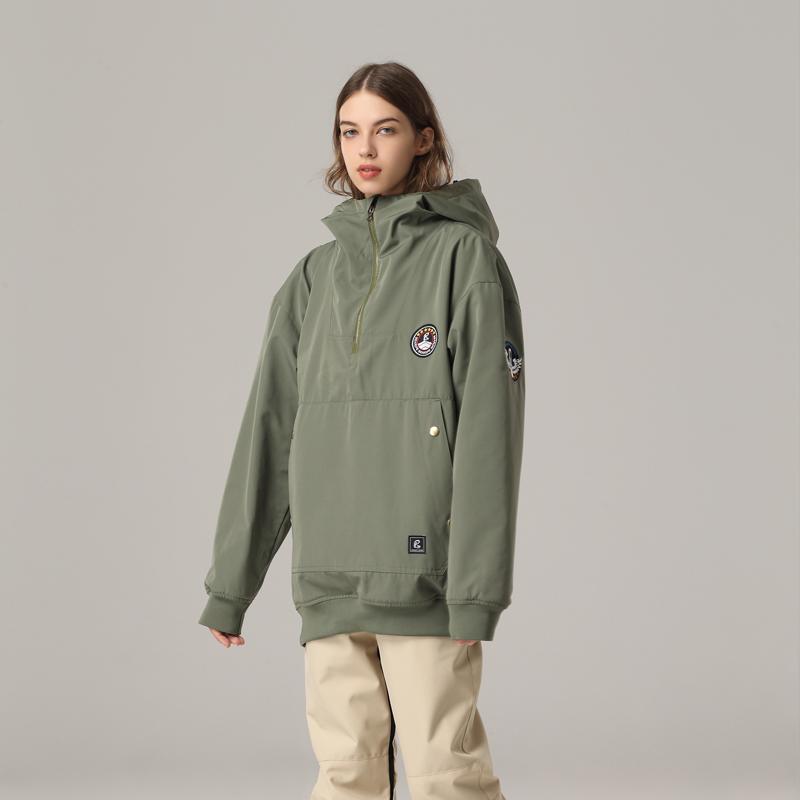 Women's insulated anorak ski jacket in fleece with 10K waterproof hooded pullover snow coat design