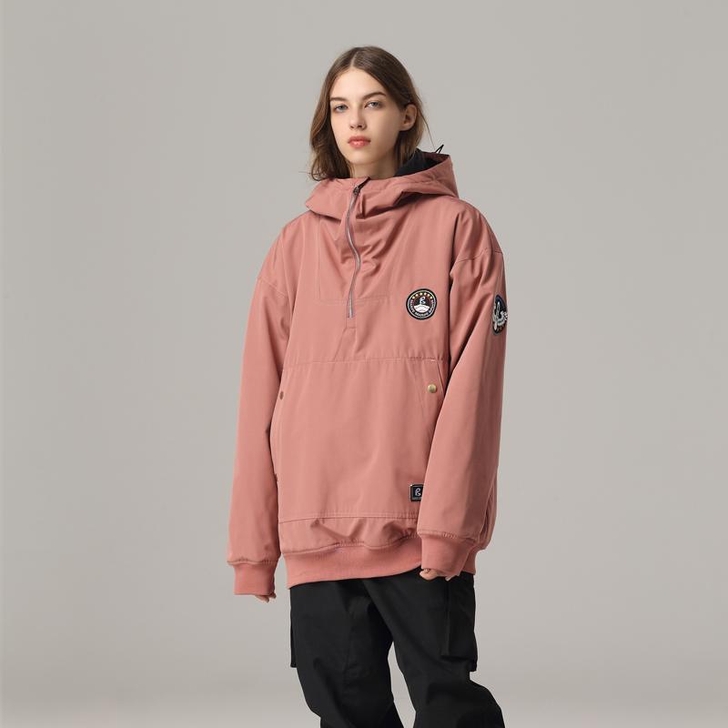 Women's burgundy anorak fleece ski jacket hooded insulated 10K waterproof pullover snow coat